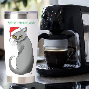 Funny Grumpy Christmas Grey Cat Holiday Humor Insulated Tumbler