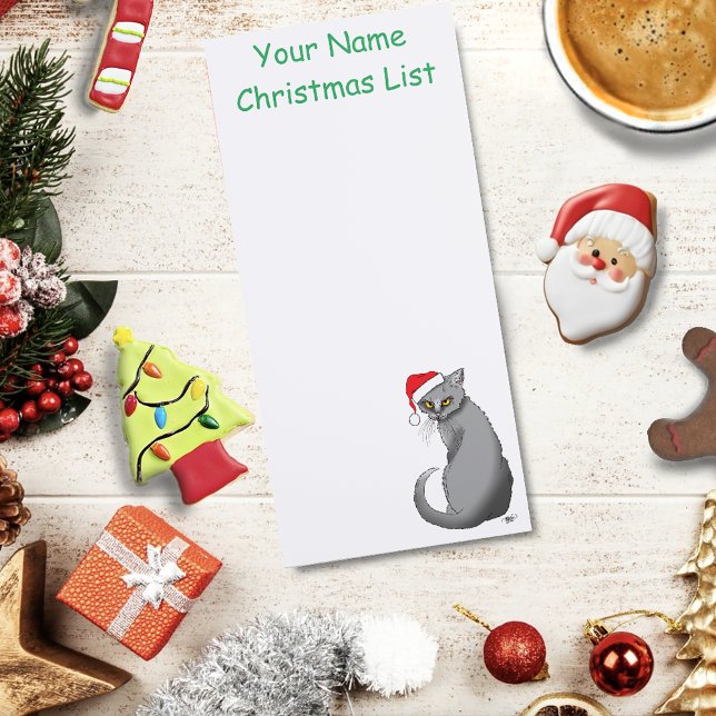 Funny Grumpy Christmas Grey Cat Holiday Humor Magnetic Notepad (Creator Uploaded)