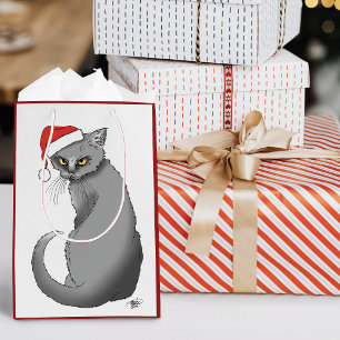 Funny Grumpy Christmas Grey Cat Holiday Humor Medium Gift Bag
