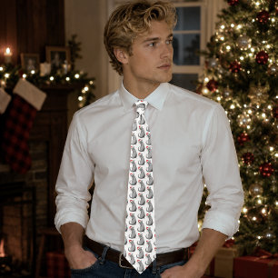 Funny Grumpy Christmas Grey Cat Holiday Humor Neck Tie