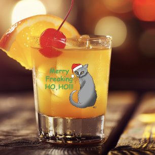 Funny Grumpy Christmas Grey Cat Holiday Humor Shot Glass