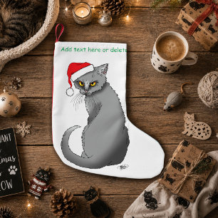 Funny Grumpy Christmas Grey Cat Holiday Humor Small Christmas Stocking