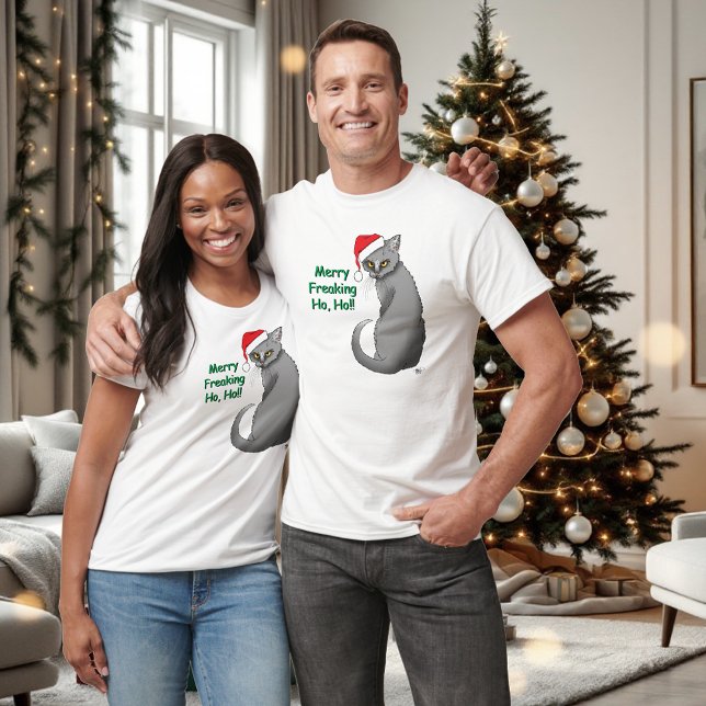 Funny Grumpy Christmas Grey Cat Holiday Humor T-Shirt (Creator Uploaded)