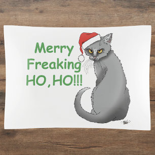 Funny Grumpy Christmas Grey Cat Holiday Humor Trinket Tray