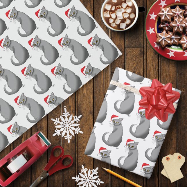 Funny Grumpy Christmas Grey Cat Holiday Humor Wrapping Paper (Creator Uploaded)