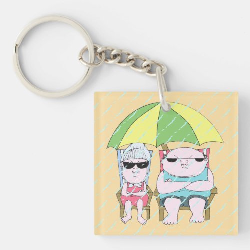 Funny Grumpy Couple at the Beach Keychain