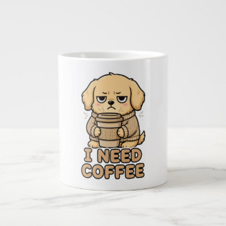 Funny Grumpy Dog I Need Coffee Hoodie - Cute Coffe Giant Coffee Mug