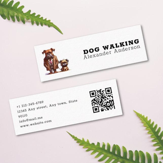 Funny Grumpy Dog Walking Pet Sitting QR Code Mini Business Card (Funny Grumpy Dog Walking Pet Sitting QR Code Mini Business Card)