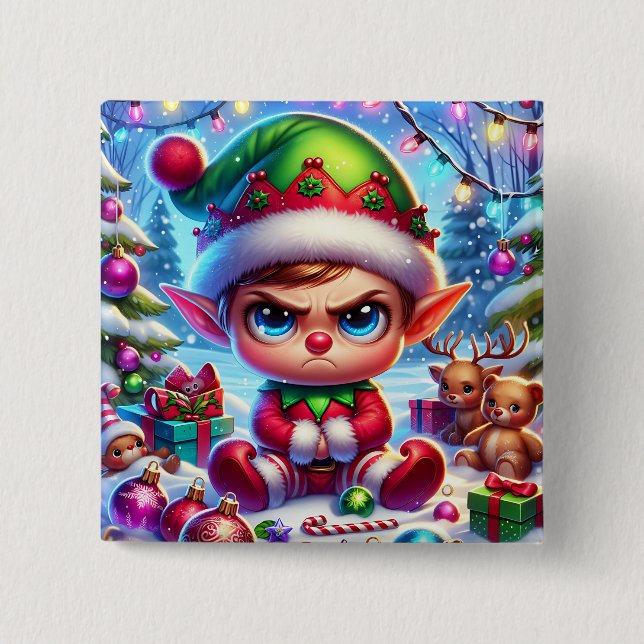 Funny Grumpy Elf Christmas Button (Front)