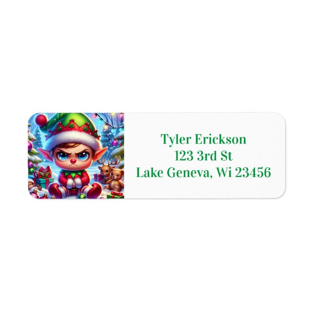Funny Grumpy Elf Christmas Label (Front)