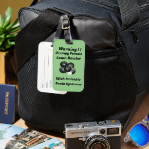 Funny Grumpy Female Lawn Bowler, Luggage Tag