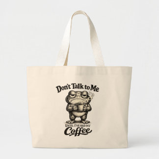 Funny Grumpy Frog Drinking Coffee Large Tote Bag