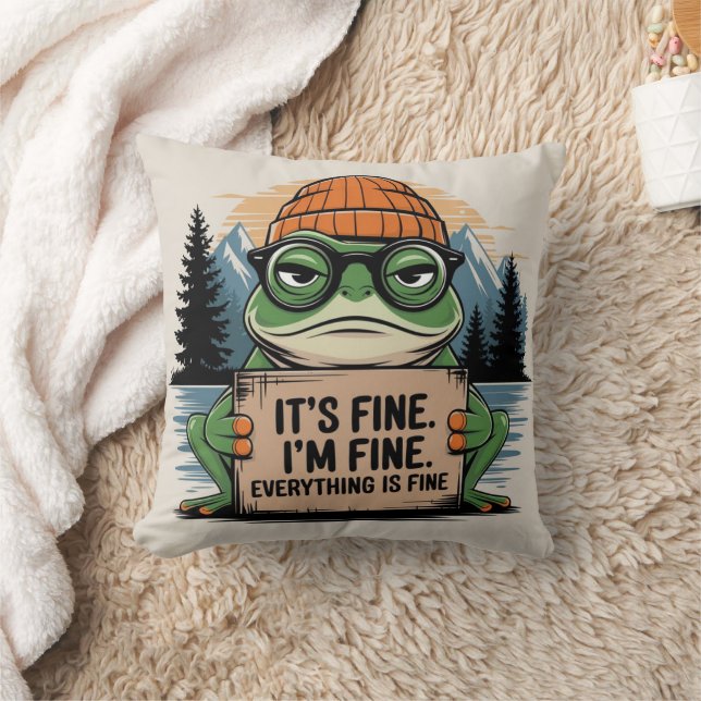 "Funny Grumpy Frog Throw Pillow - It's Fine. (Blanket)