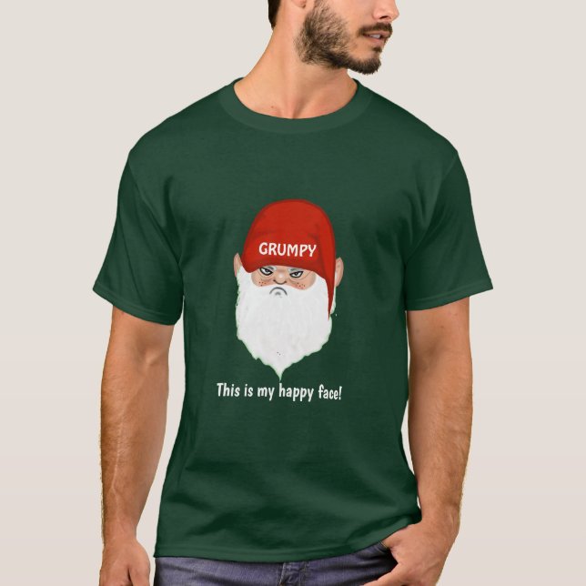 Funny Grumpy Gnome Face T-Shirt (Front)