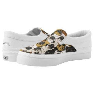 seventtynine Natural Color Cute Pug Dog face Bone paw Print Classic Women Canvas Slip-On Shoes Sneaker