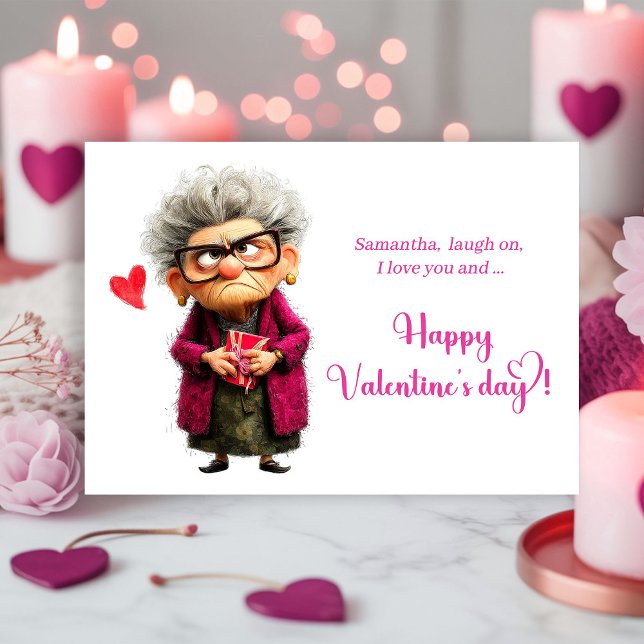 Funny Grumpy Lady In Hot Pink Valentine’s Day Card (Funny Grumpy Lady In Hot Pink Valentine’s Day Card)