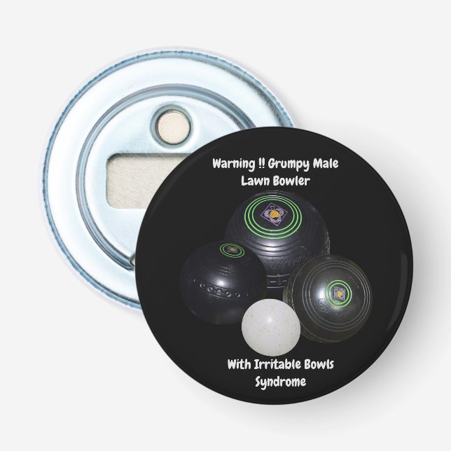 Funny Grumpy Male Lawn Bowler, Bottle Opener (Front)