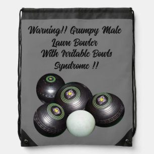 Funny Grumpy Male Lawn Bowler, Drawstring Backpack