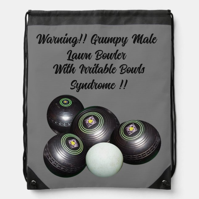 Funny Grumpy Male Lawn Bowler, Drawstring Backpack (Front)