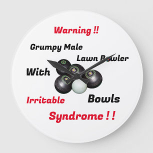 Funny Grumpy Male Lawn Bowler, Large Clock