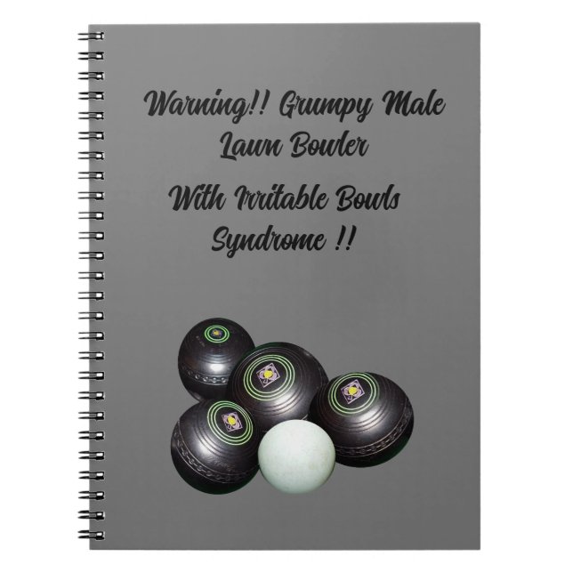 Funny Grumpy Male Lawn Bowler, Notebook (Front)