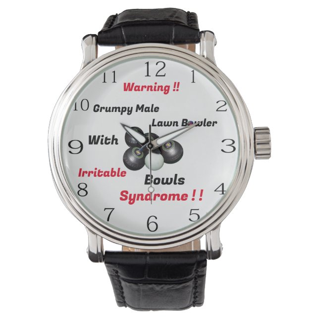 Funny Grumpy Male Lawn Bowler, Wristwatch (Front)