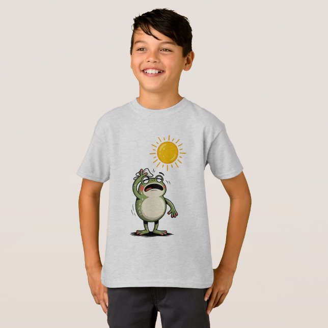 Funny Grumpy Melting Frog Summer Heatwave T-Shirt  (Front Full)
