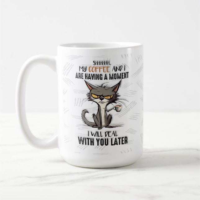 Funny Grumpy Morning Person Mug, Coffee Cat Cup (Left)