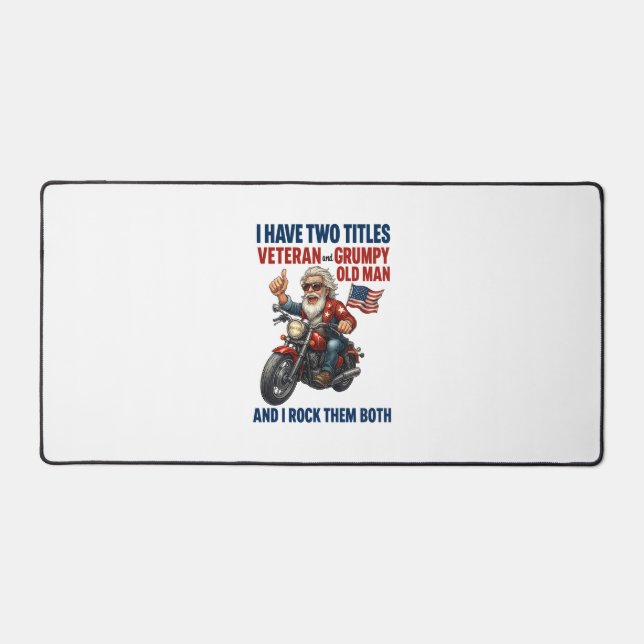 Funny Grumpy Old Man Veteran Motorcycle Desk Mat (Front)