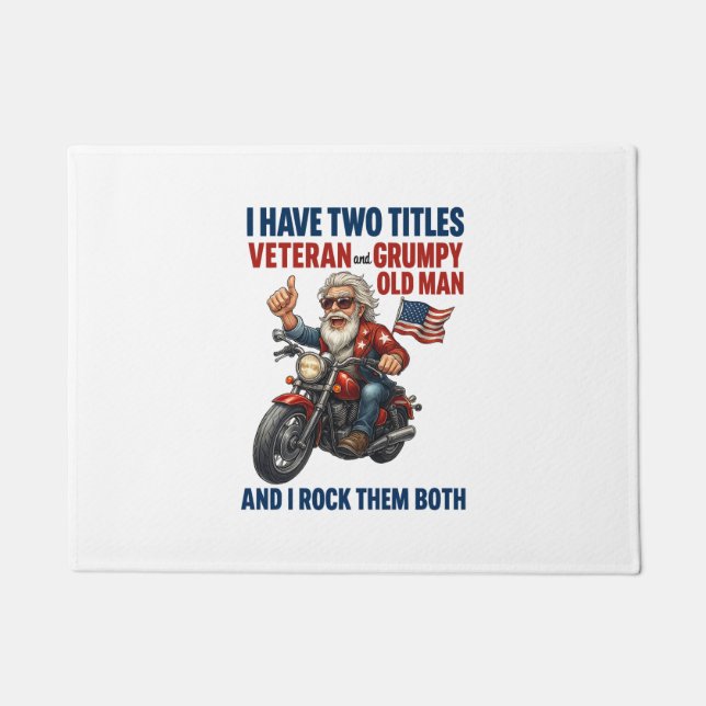 Funny Grumpy Old Man Veteran Motorcycle Doormat (Front)