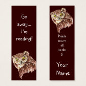 Funny Grumpy Owl, Go Away I'm Reading, Bookmark (Front & Back)