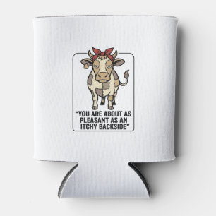 Funny Grumpy Patchwork Cow Vintage T-Shirt Design_ Can Cooler