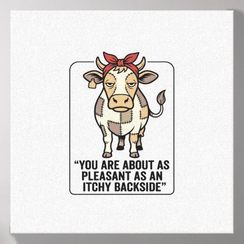 Funny Grumpy Patchwork Cow Vintage T-Shirt Design_ Canvas Photo Tile