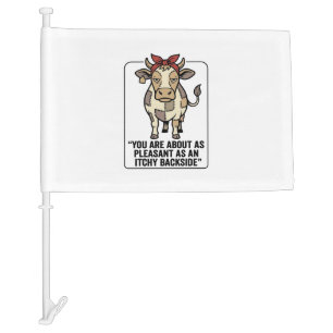 Funny Grumpy Patchwork Cow Vintage T-Shirt Design_ Car Flag