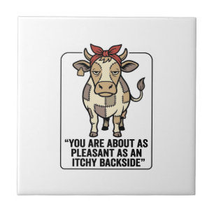 Funny Grumpy Patchwork Cow Vintage T-Shirt Design_ Ceramic Tile