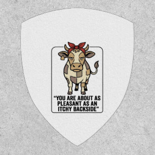 Funny Grumpy Patchwork Cow Vintage T-Shirt Design_ Patch