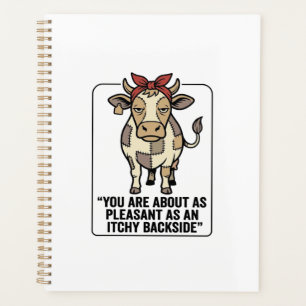 Funny Grumpy Patchwork Cow Vintage T-Shirt Design_ Planner