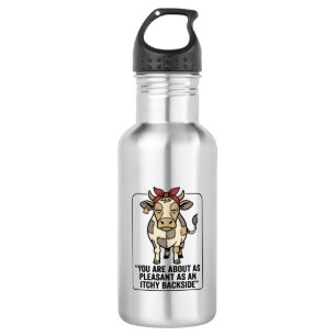 Funny Grumpy Patchwork Cow Vintage T-Shirt Design_ Stainless Steel Water Bottle