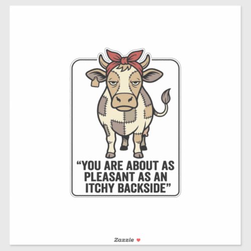 Funny Grumpy Patchwork Cow Vintage T-Shirt Design_ Sticker