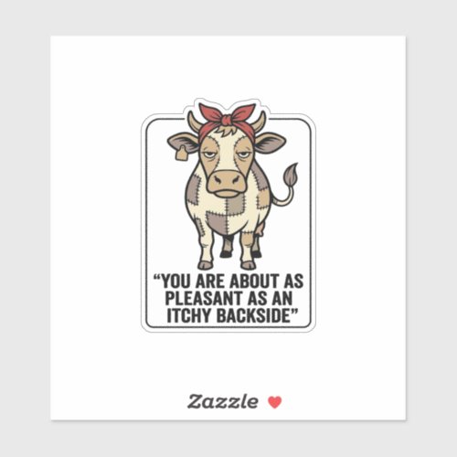 Funny Grumpy Patchwork Cow Vintage T-Shirt Design_ Sticker