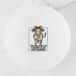 Funny Grumpy Patchwork Cow Vintage T-Shirt Design_ Trinket Tray