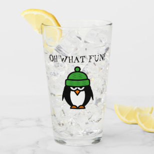 Funny grumpy penguin Christmas cartoon custom Glass