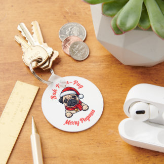 Funny Grumpy Pug Merry Christmas Gift Dog Lover Keychain