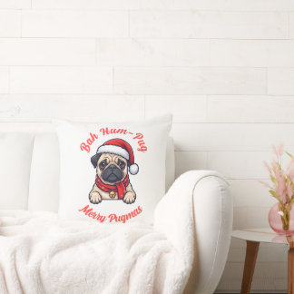 Funny Grumpy Pug Merry Christmas Gift Dog Lover Throw Pillow