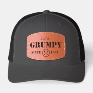 Funny Grumpy Since Year Personalised Emblem Leather Patch Hat
