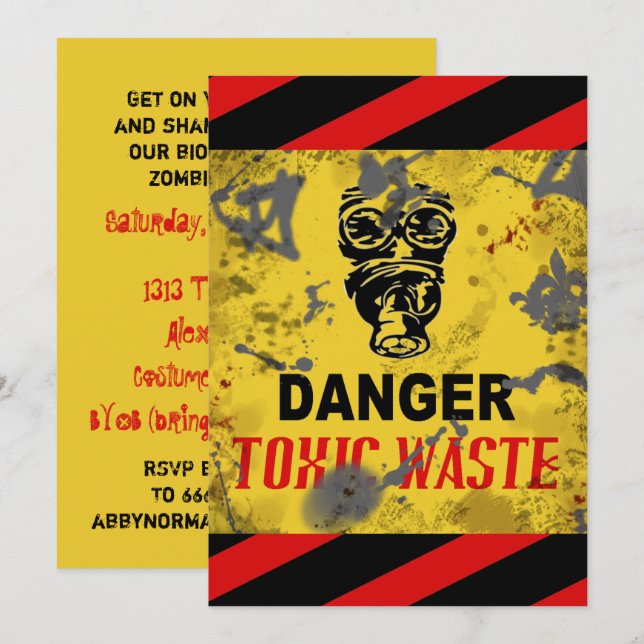 Funny Grunge Toxic Waste Halloween Invitation (Front/Back)