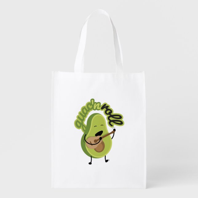 Funny Guac and Roll Avocado Reusable Grocery Bag (Front)