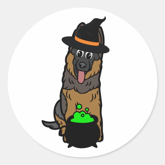 Funny guard dog is a witch classic round sticker (Front)