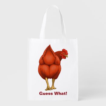 Funny Guess What Chicken Butt Red Hen Grocery Bag by Fun_Forest at Zazzle