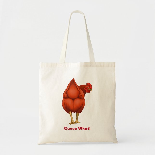 Funny Guess What Chicken Butt Red Hen Tote Bag (Front)